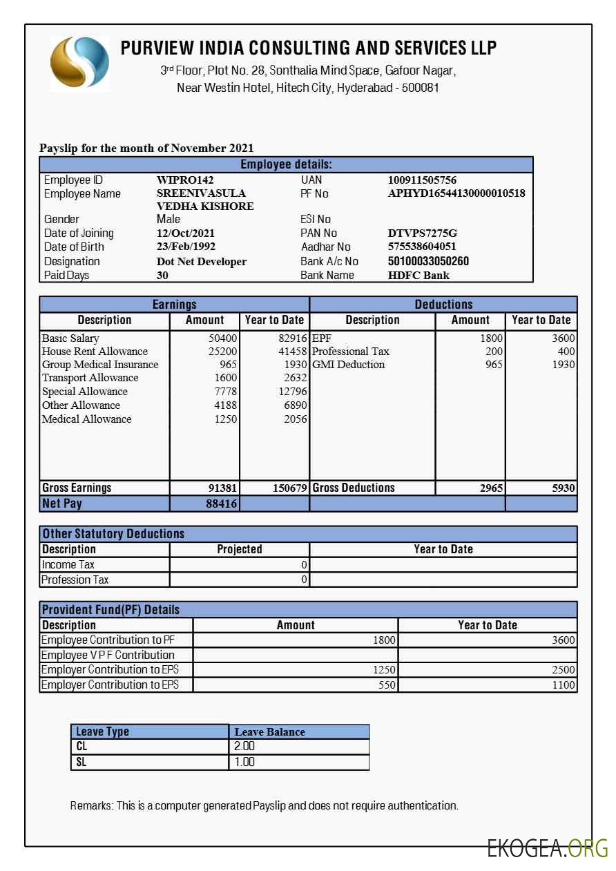 Modèle de fiche de paie Purview India Consulting and Services aux formats Word et PDF.pdf, 1